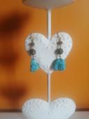 🌸Boucles d'oreilles boules dorées et turquoise "Nature Bijoux" Neuves 🌸