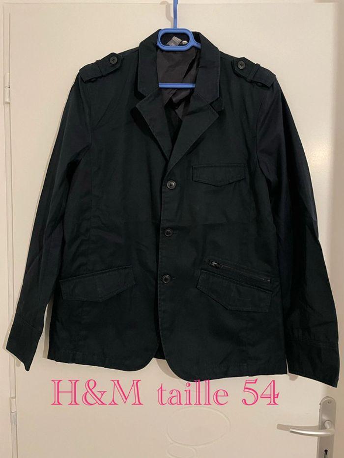 Veste bleu marine style blazer poche devant et bouton manche H&M taille 54 - photo numéro 1