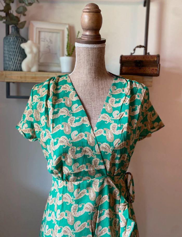 Robe verte portefeuille motif paisley taille 2 - Goa Paris - photo numéro 6