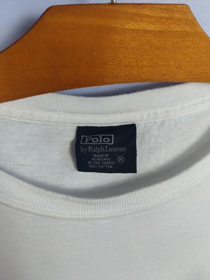 T-shirt Ralph Lauren Blanc Logo Brodé Bleu Marine Taille M Homme - photo numéro 3