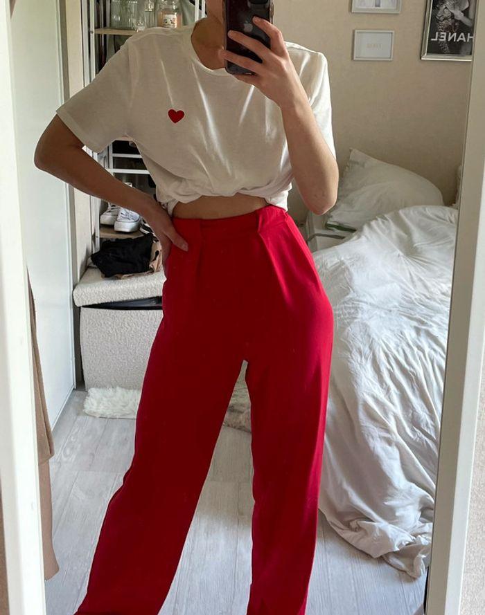 Pantalon fluide rouge ZARA - photo numéro 2