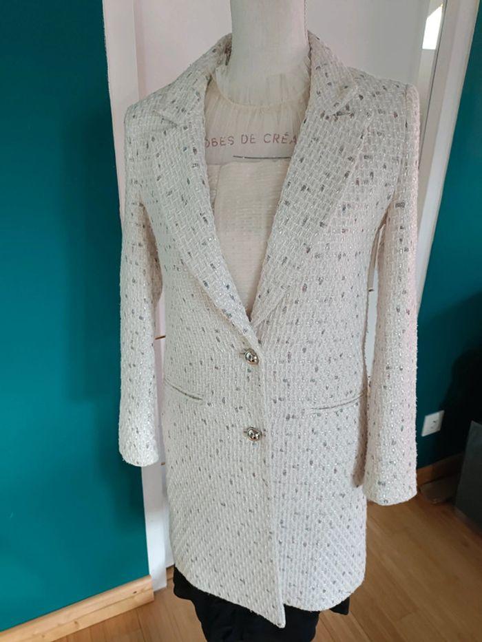 Veste mi longue tweed blanc effet mauve Madison t S - photo numéro 1