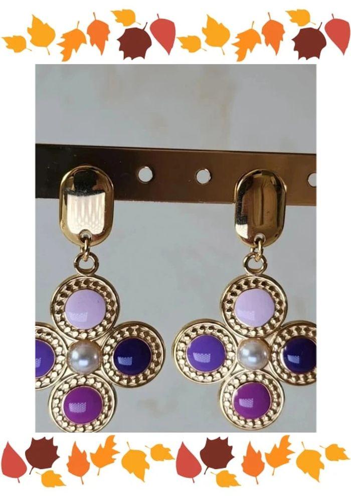 🌺 Boucles d'oreilles trèfle violette 🌺 - photo numéro 2