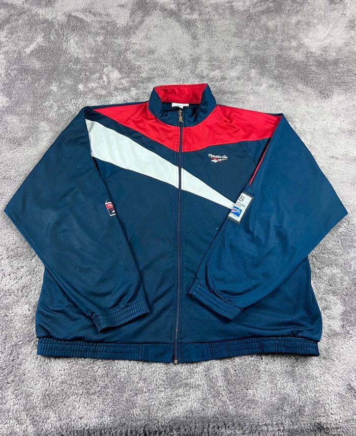 👕 Veste de Sport Reebok Rare Vintage 90’s UEFA Champion League 1992 Bleu Marine Taille L 👕 - photo numéro 1