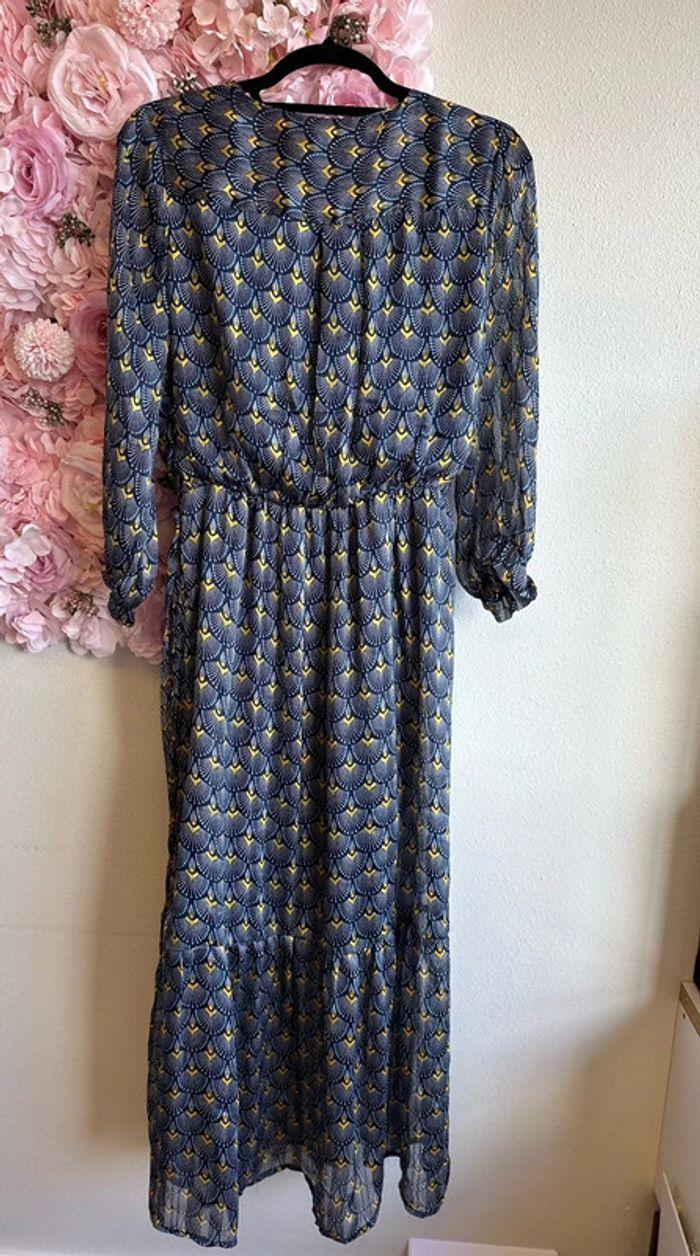 Robe longue Vintage Dressing motif bleu jaune T.36/38 - photo numéro 6