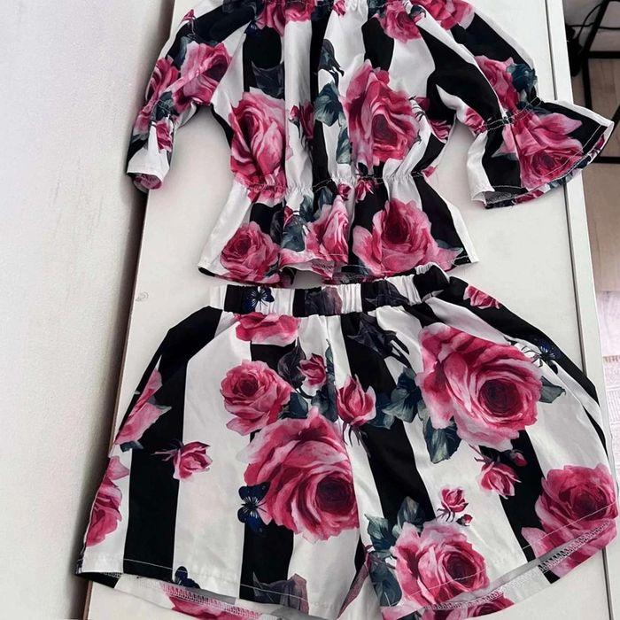 ensemble  fleuri enfant fille  rose et  noir