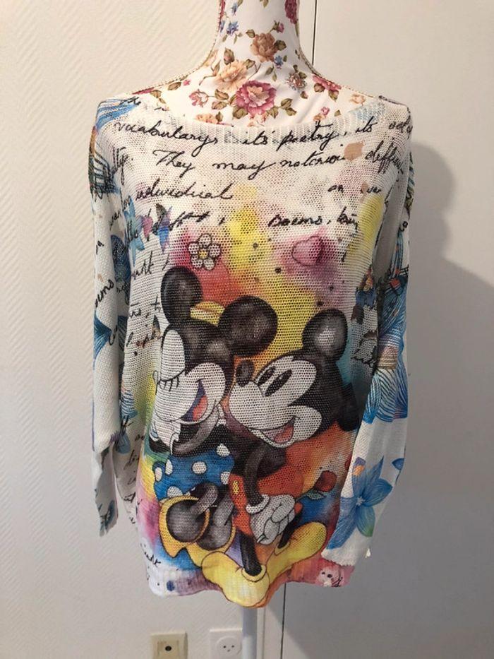 Pull léger mi-saison à manches amples avec imprimés Mickey et Minnie - photo numéro 1