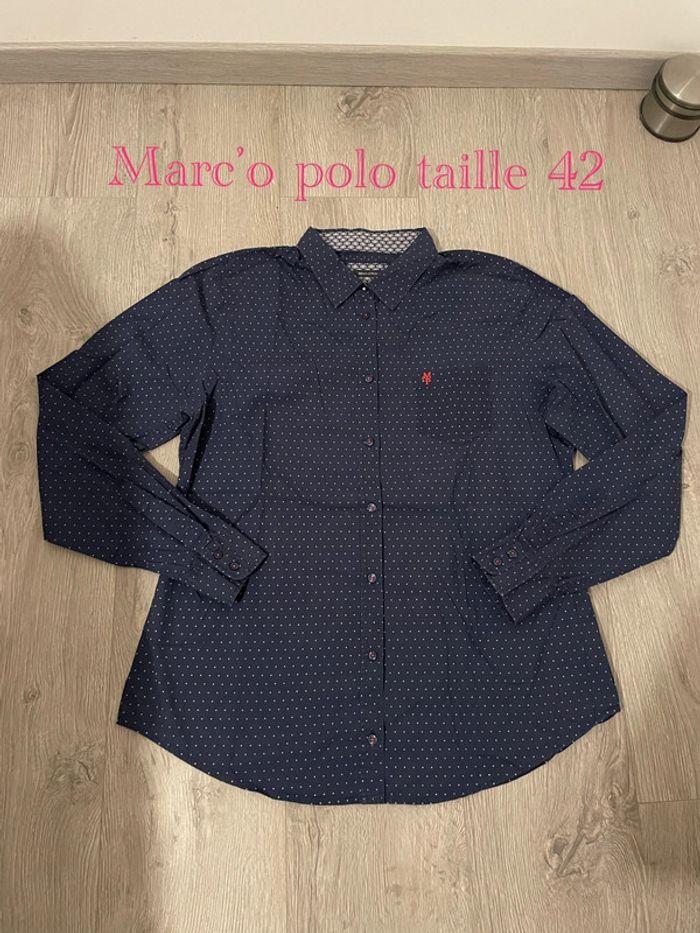 Chemise à manches longues bleu marine à pois blanc marc’o polo taille 42 - photo numéro 1