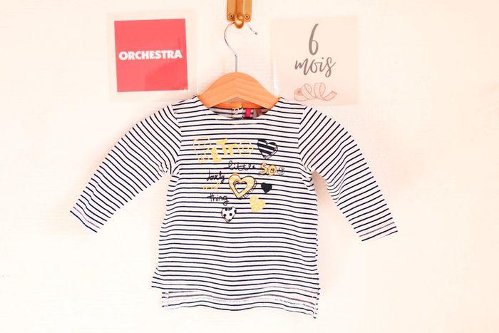 T-shirt manches longues rayé blanc et marine, Orchestra, 6 mois - photo numéro 1