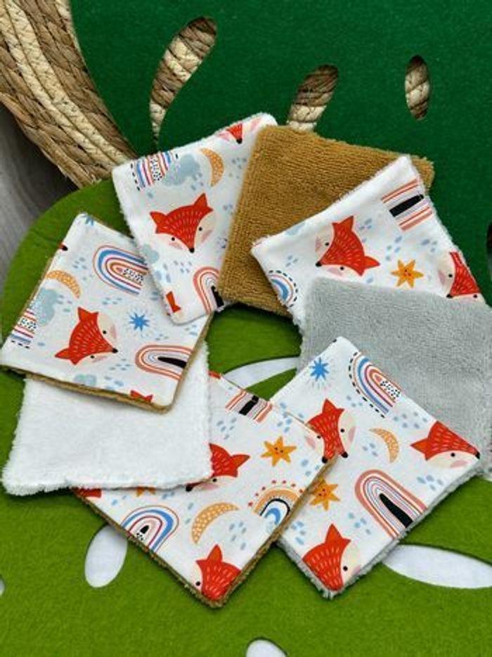 Lingettes bébé lavables lot de 8 motifs renard  en  micro  éponge bambou certifiée oeko-tex - photo numéro 1