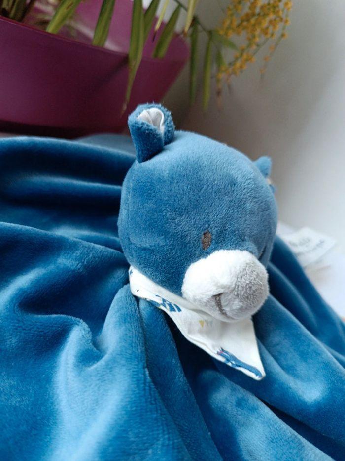 Peluche plush bout'chou boutchou doudou ours Bear ours small mouchoir couverture bleu blue cirque - photo numéro 3