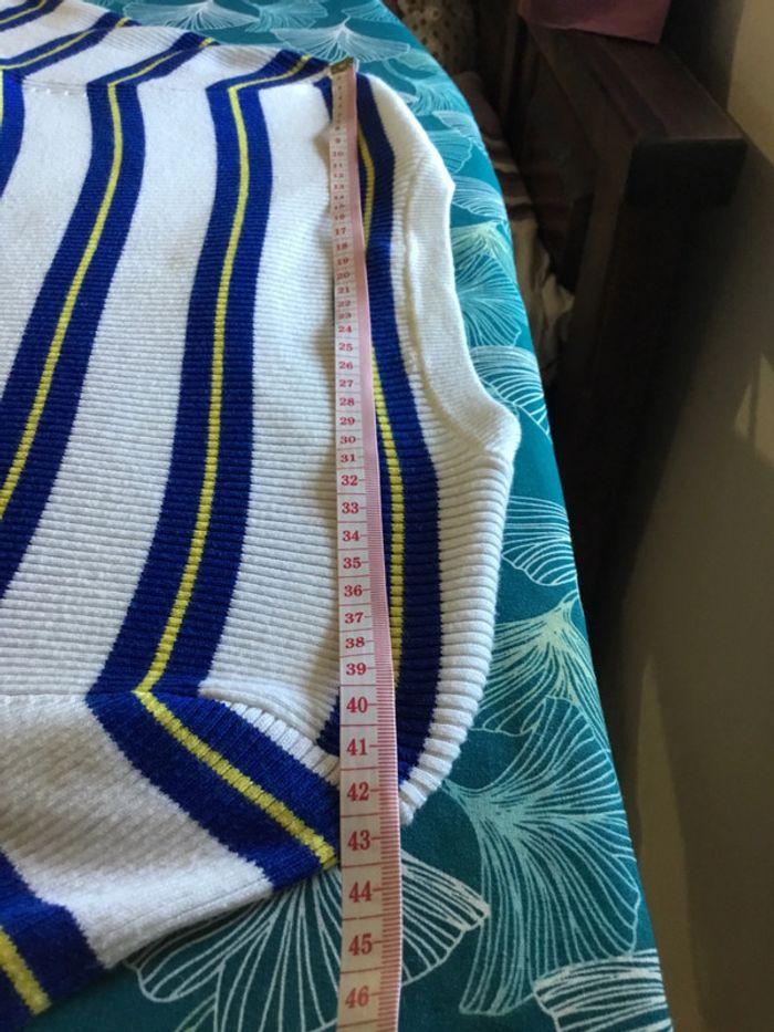 Pull côtelé col rond pour femme Lauren Ralph Lauren blanc rayures bleues et jaunes taille S 095 - photo numéro 4