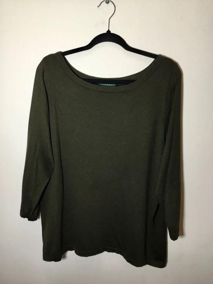 Pull col rond pour femme manches 3/4 Lauren Ralph Lauren vert kaki taille 1X 015 - photo numéro 1