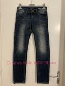 Jean bleu coupe slim taille haute ajustable terance Kole taille 14 ans