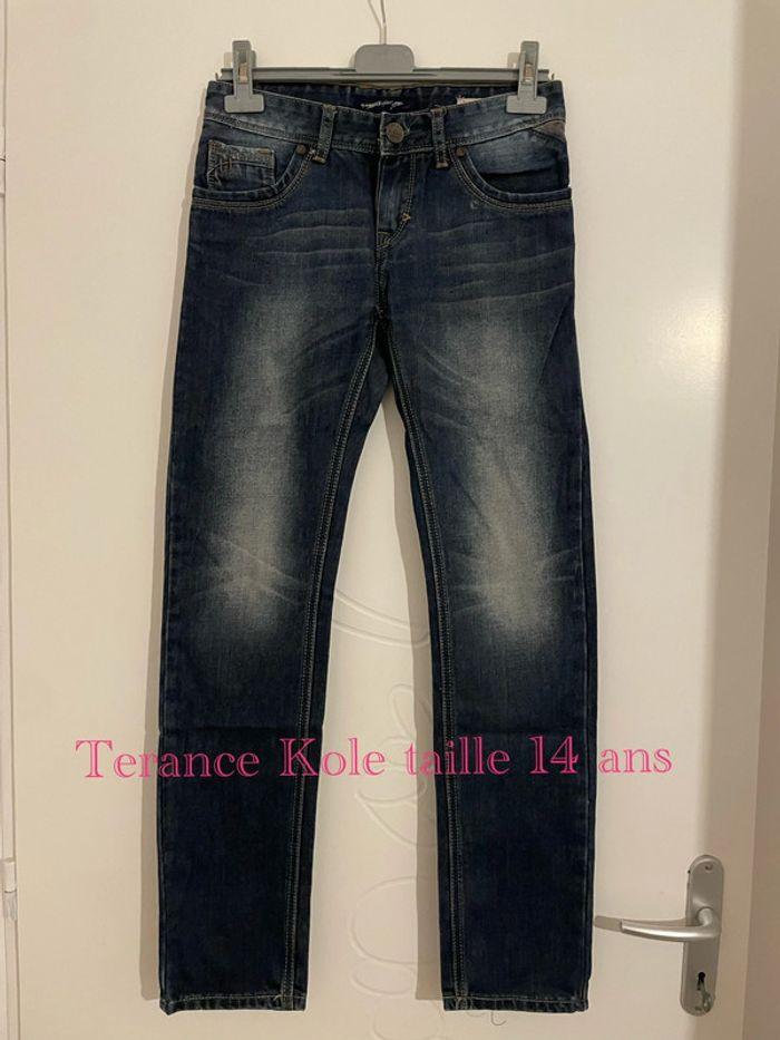 Jean bleu coupe slim taille haute ajustable terance Kole taille 14 ans - photo numéro 1