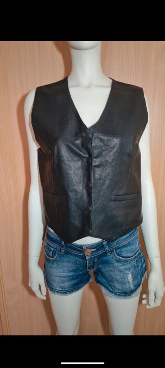 Gilet cuir noir - photo numéro 1