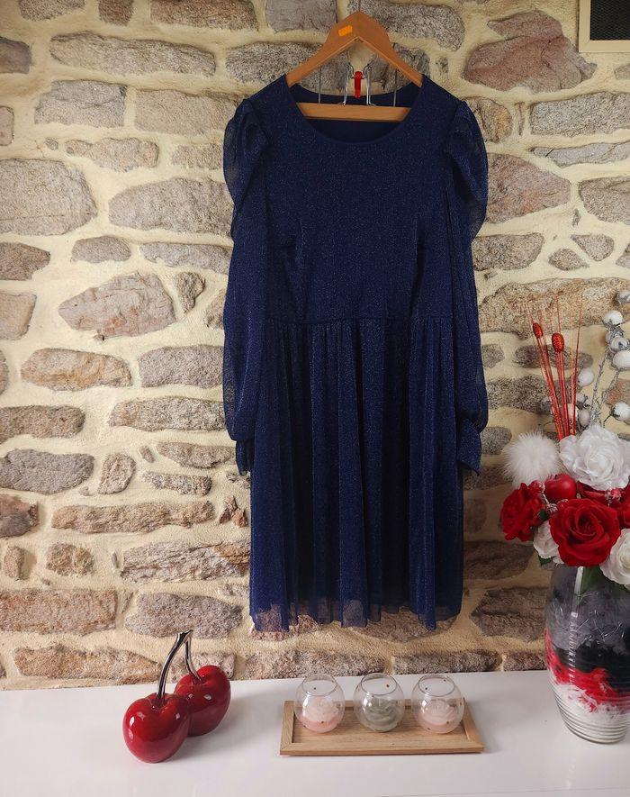 Robe de soirée manches longues bleue nuit pailleté Femme taille 54 marque Asos 🍬 - photo numéro 1