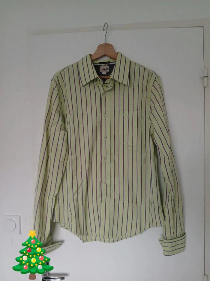 Chemise tommy hilfiger rayée verte et mauve violette L - photo numéro 1