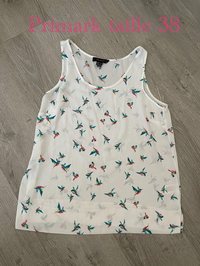 Débardeur blouse sans manche blanc à motifs oiseaux primark taille 38 - photo numéro 1