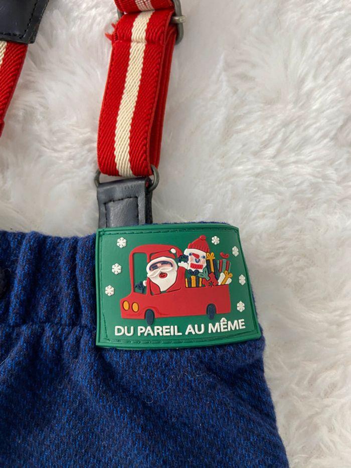 Du pareil au même pantalon salopette petit lutin Noel bretelles bleu rouge 3 mois tbe - photo numéro 6