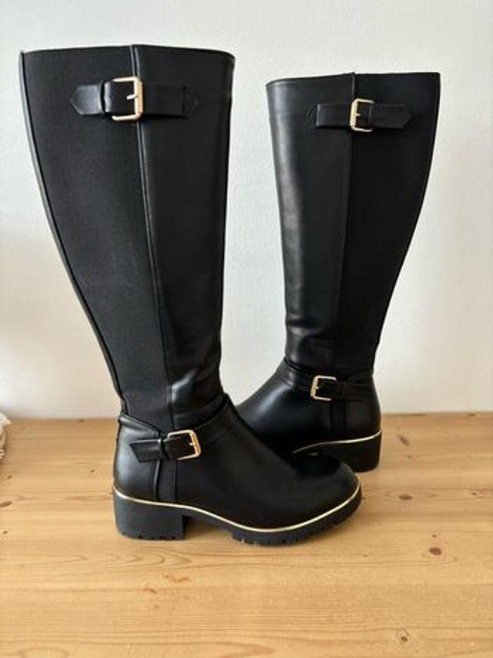 Bottes style cavalière noir avec boucle en métal doré - photo numéro 3