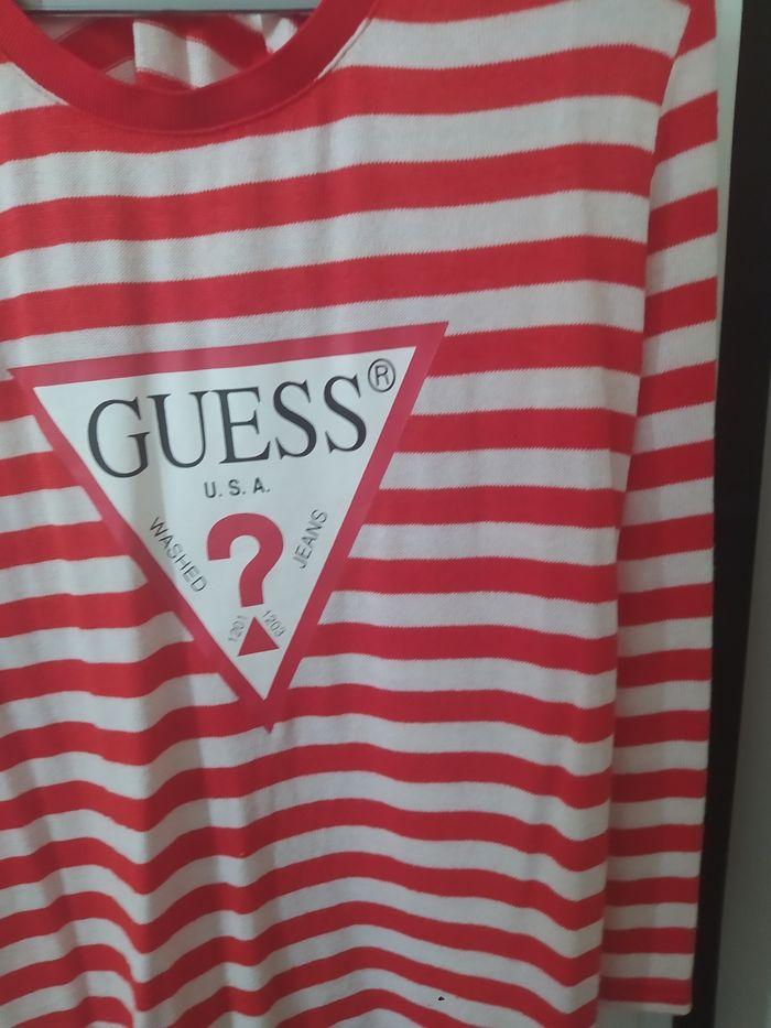 Pull Guess femme rouge et blanc rayé taille 36 - photo numéro 4