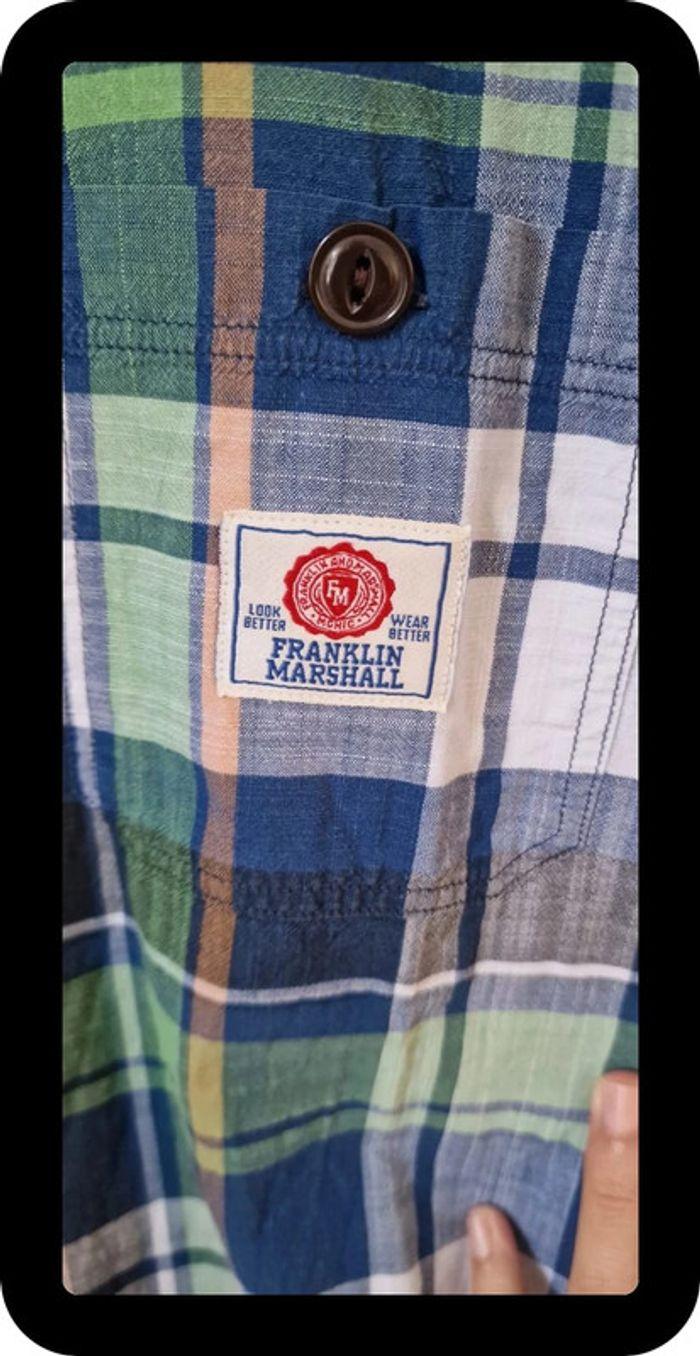 Chemise manches courtes à carreaux Franklin Marshall / Taille XL / Bleu et vert - photo numéro 4