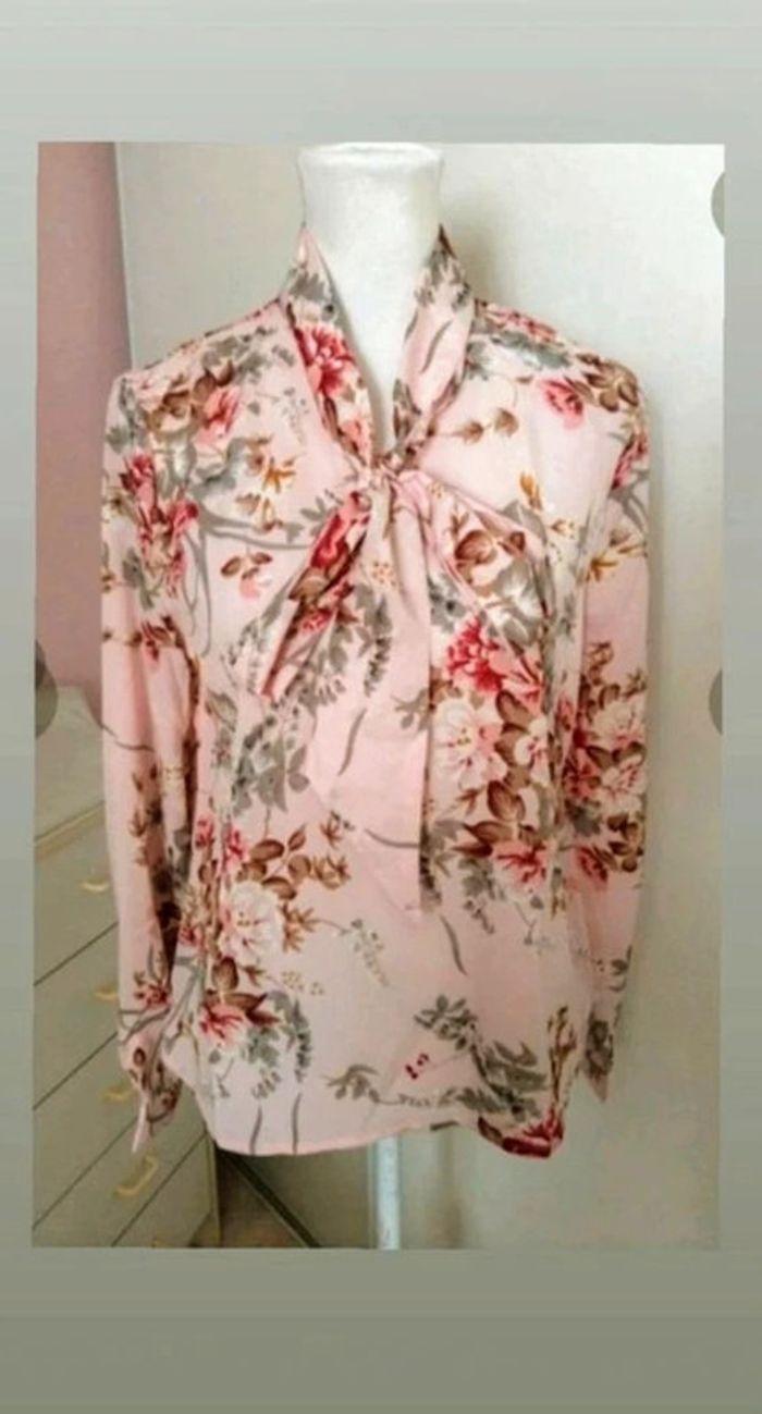 Chemisier fin rose a fleurs printemps automne et soirée femme taille 38 , M 💗 - photo numéro 7