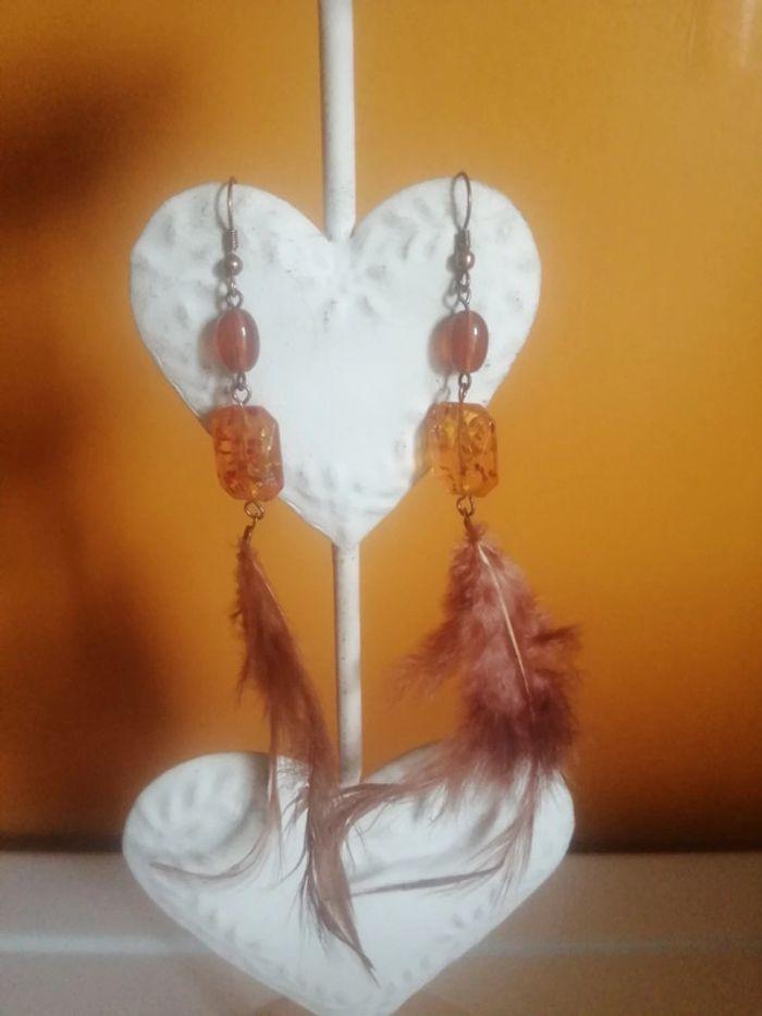 🌸Boucles d'oreilles perles et plume apache "Nature Bijoux" 🌸 - photo numéro 2