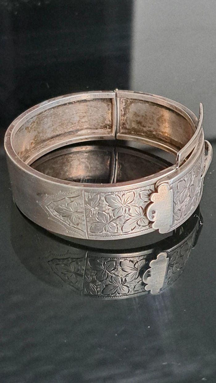 Bracelet Ancien Boucle De Ceinture Argent Massif Gravé Bijou Napoléon III XIXème Siècle - photo numéro 3