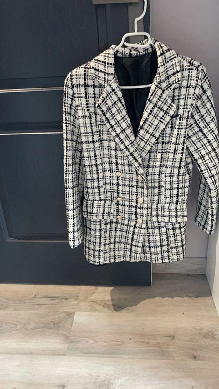 Veste jacquard noir et blanc à carreaux - photo numéro 1