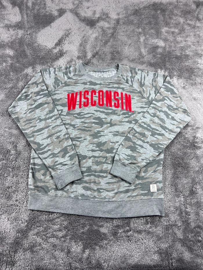 👕 Sweat à capuche Veste University Rare Vintage y2k 90s 2000s Wisconsin Gris Taille L 👕 - photo numéro 1