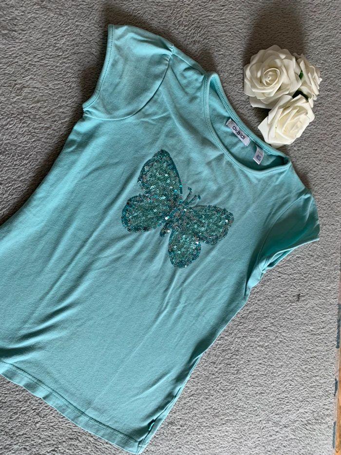 Tee shirt Papillon Okaidi turquoise 8 ans - photo numéro 1