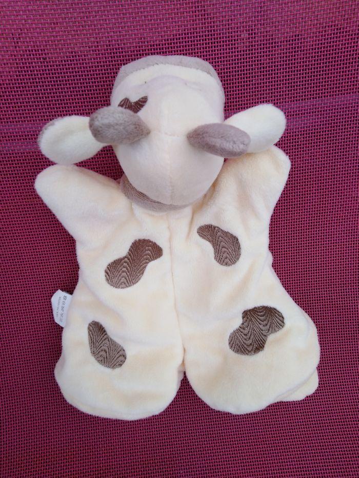 Doudou marionnette vache beige, marron, peluche, jeu - photo numéro 2