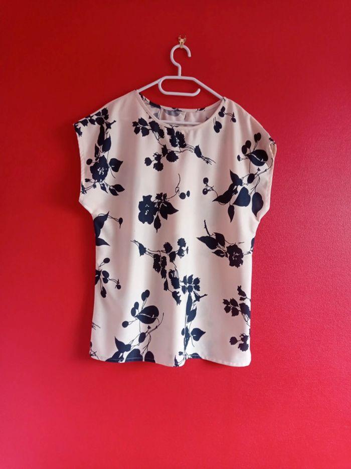 Blouse taille 44 Crème Fleurs Marine - photo numéro 2