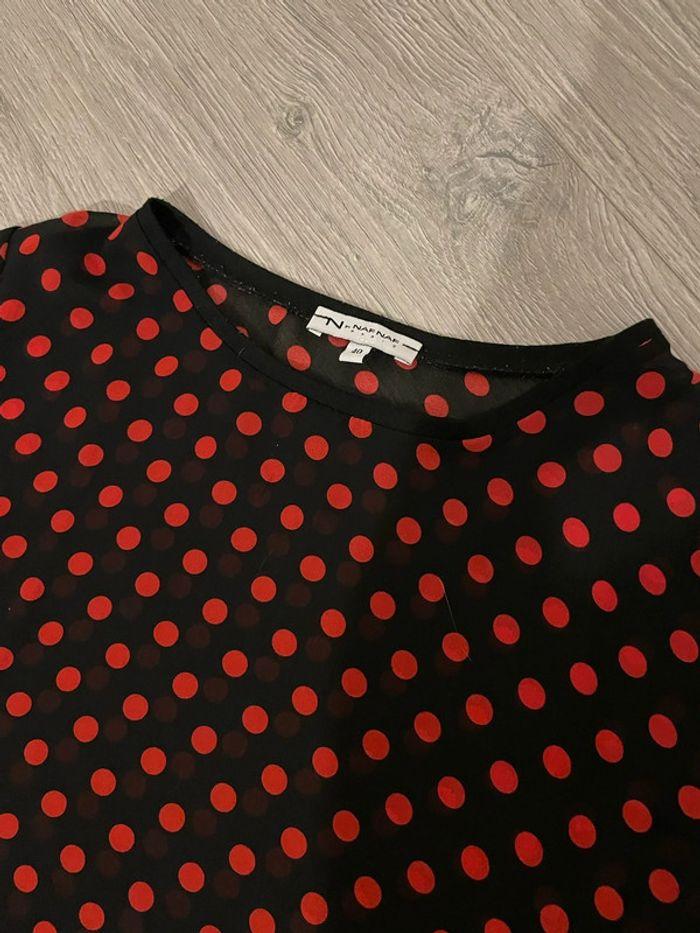 Blouse à manches courtes en voile noir pois rouge col rond Naf Naf taille 40 - photo numéro 2