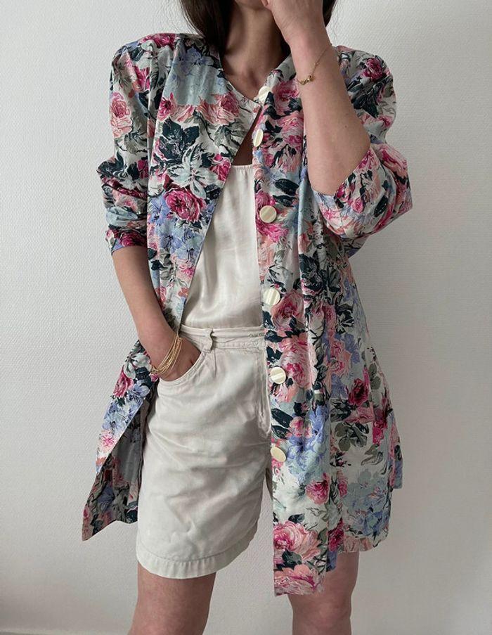 Oversized blazer long motif florale 100% coton - photo numéro 12