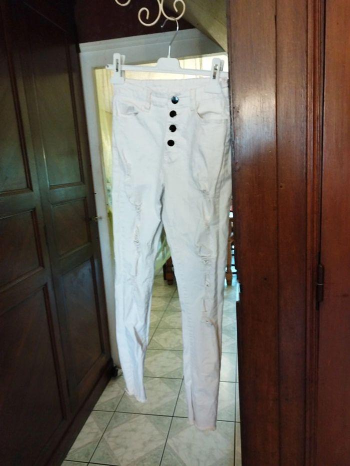 Jeans droit blanc déchiré troué Shein S/36 - photo numéro 4