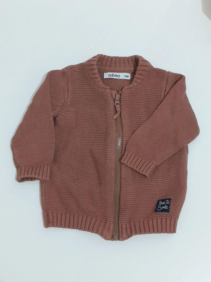 Gilet zip marron 3 mois 100%coton - photo numéro 1