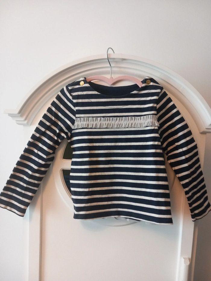 Pull marinière marine blanc avec tulle paillettes Petit Bateau 6 ans - photo numéro 1