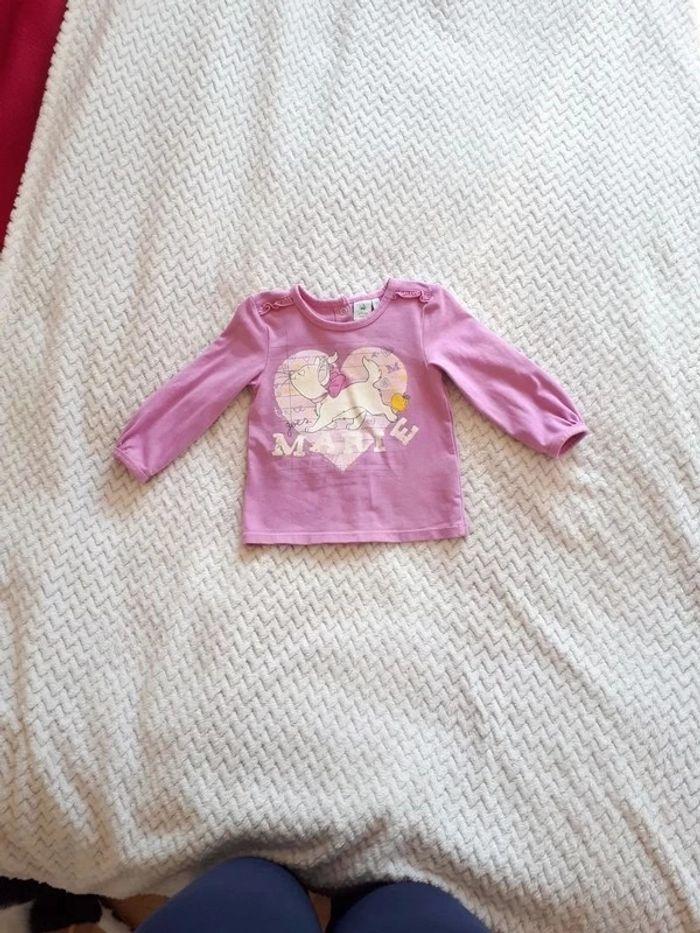 T-shirt manches longues rose Marie Aristochats Disney 9 mois comme neuf - photo numéro 2