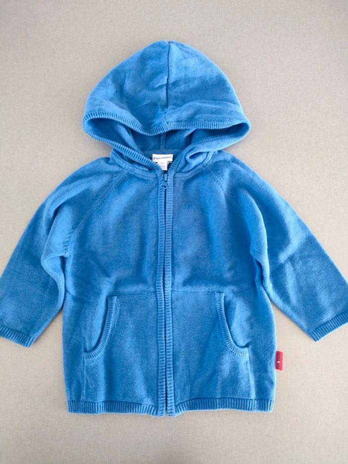 Veste à capuche 100% coton bleue taille 6 mois - photo numéro 1