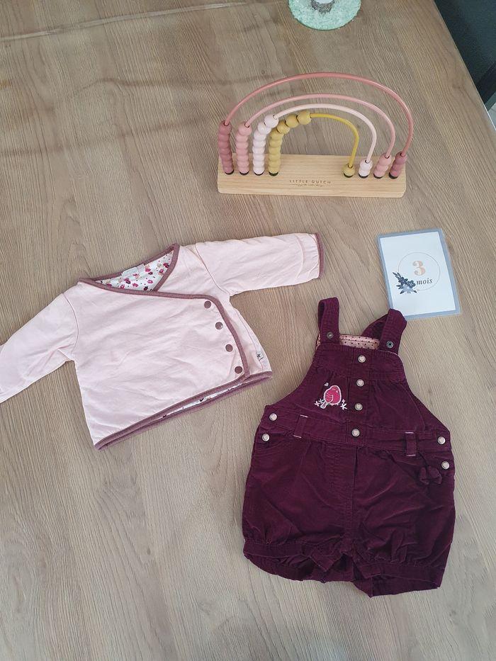 Ensemble salopette et gilet mollettonné bordeau violet rose gemo 3 mois motif oiseau
Et gilet tape à l'oeil 
Bien chaud #lilice223_troismois - photo numéro 8