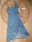 Robe longue à motif fleuri bleu blanc - Shein - Taille L : 40 - 42