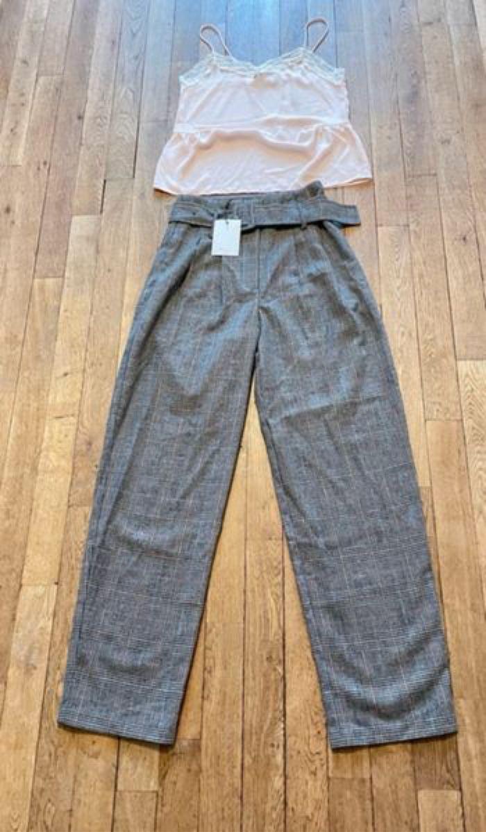 Pantalon grand père suncoo neuf avec etiquette taille 34 plus haut rose transparent - photo numéro 1