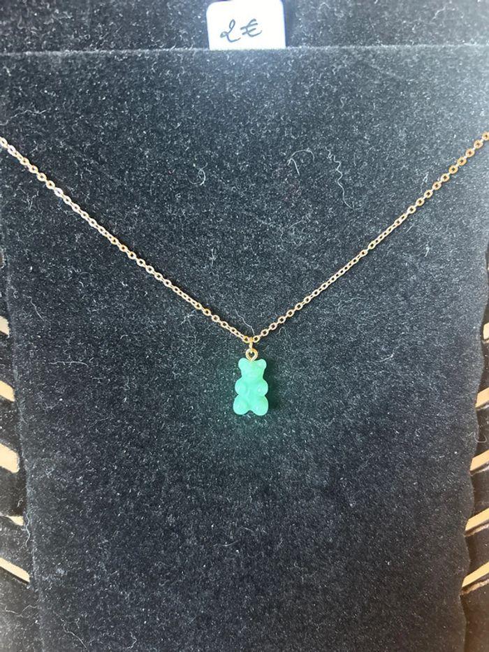 Collier ours vert bleu - photo numéro 1