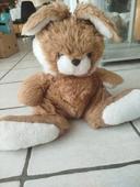 Ancienne peluche lapin beige blanc assis Ajena