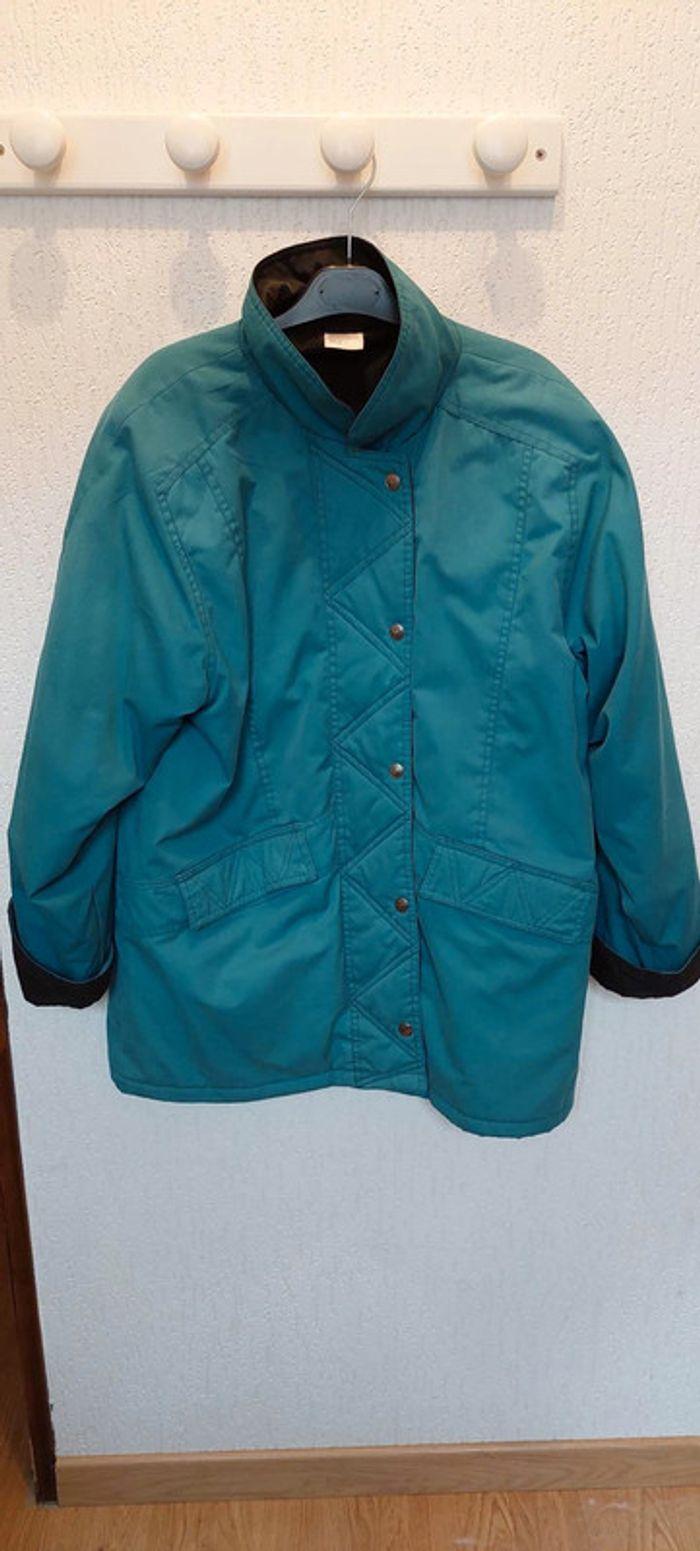 Jolie parka femme bleu canard/noir 42/44 (XL) fermeture pressions très bon état - photo numéro 1