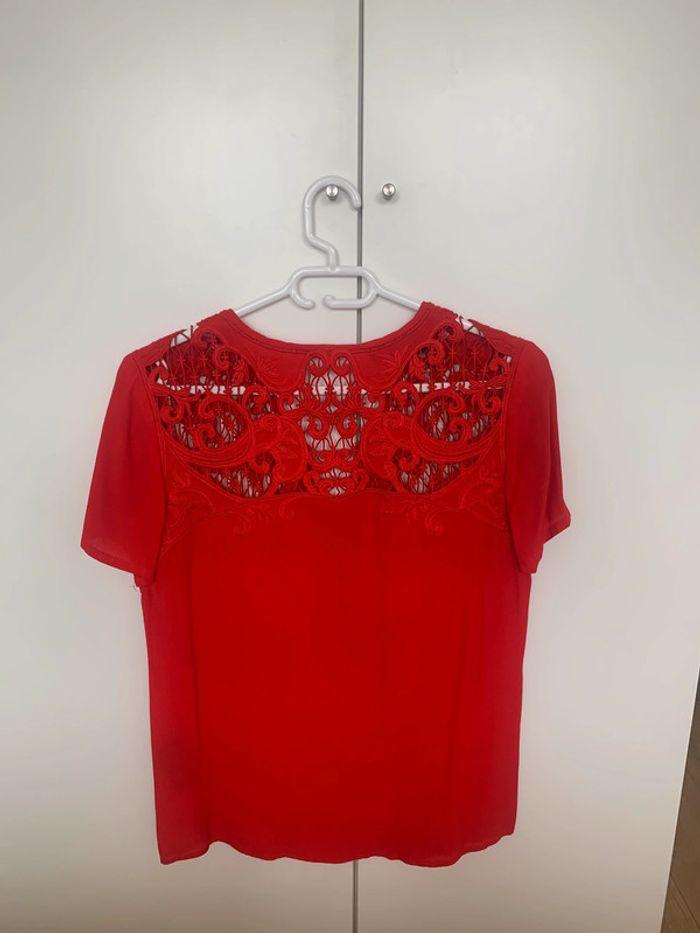 Tee shirt haut rouge Kooples dentelle zip fermeture éclair Taille S - photo numéro 6