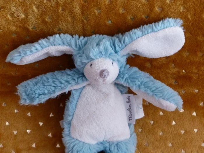 Doudou lapin Moulin roty bleu hochet, tbe - photo numéro 2